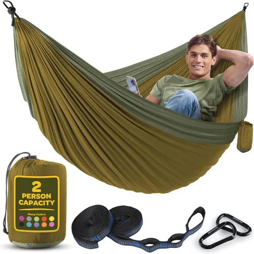 Miniatura 28 de Hamaca Duradera con Capacidad de 500 lb, Silla Hamaca de Camping de Nylon - Tamaños Doble o Individual con Correas para Árboles y Bolsa de Verde