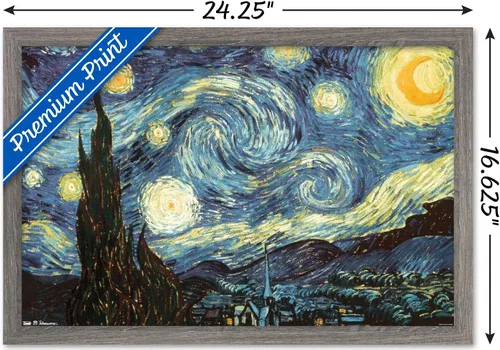 Miniatura 3 de Trends International Póster de pared The Starry Night de Vincent van Gogh, 14.725 x 22.375 pulgadas, versión enmarcada de madera de granero