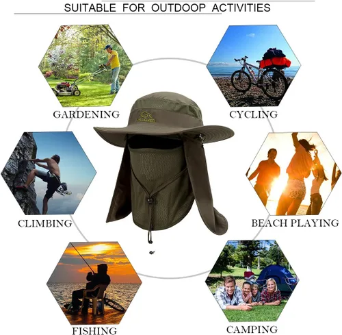 Miniatura 5 de YR.Lover Gorra de pesca de ala ancha con protección solar UV para exteriores con solapa extraíble
