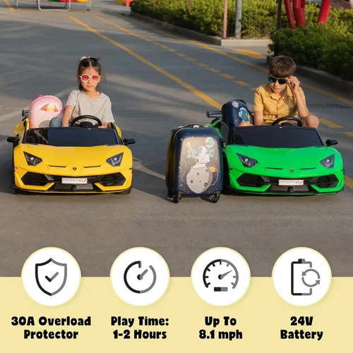 Miniatura 7 de Vehículo de paseo de 2 plazas de 24 V eléctrico Lamborghini para niños de alta velocidad 13 km/h con asientos de cuero PU con cinturón de seguridad