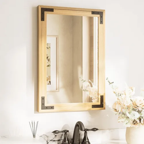 Miniatura 16 de TETOTE Espejo de madera natural de 48 x 24 pulgadas para pared de baño/dormitorio/sala de estar/entrada, espejo rústico de tocador de baño
