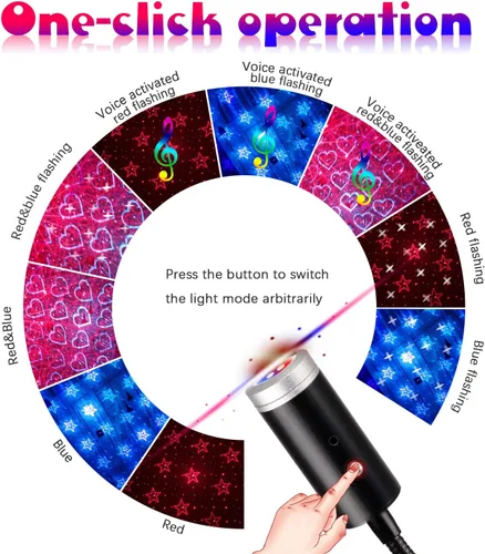 Miniatura 5 de Luz nocturna de estrella USB, 9 modos funcionales, 24 efectos de iluminación, decoraciones estroboscópicas activadas por sonido