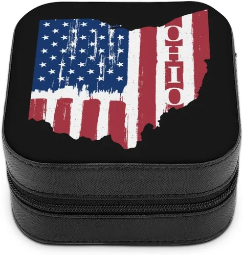 Joyero pequeño con bandera de Ohio de Ohio, organizador portátil para anillos, aretes, collares, regalos para niñas y mujeres