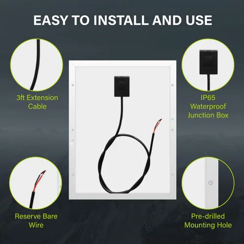Miniatura 3 de Newpowa Módulo fotovoltaico monocristalino de panel solar de 20 W 12 V diseñado para sistema de 12 V fuera de la red RV, barco, cámper, remolque