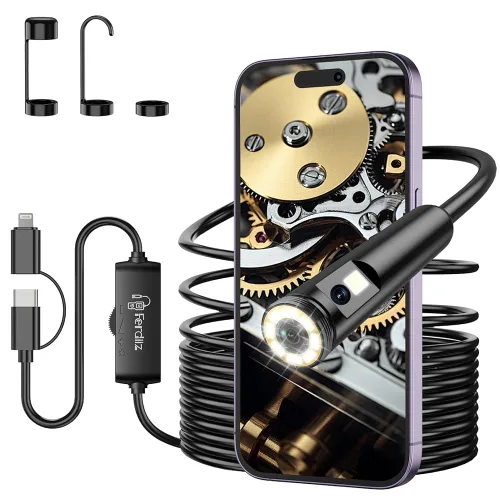Miniatura 4 de Cámara endoscopio con luz, boroscopio HD 1920P con 8 luces LED ajustables, boroscopio con cámara de serpiente semirrígida de 16.4 pies con luz