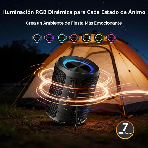 Miniatura 5 de Altavoz Bluetooth portátil, IPX7 impermeable altavoz inalámbrico con sonido estéreo fuerte de 20 W, tiempo de reproducción de 15 horas y luz RGB
