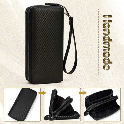 Miniatura 7 de LUUFAN Billetera larga de cuero genuino para hombre, cartera plegable grabada