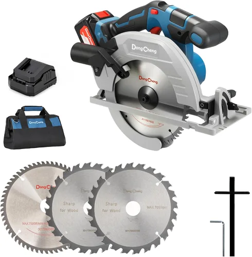 Miniatura 11 de Dong Cheng Sierra Circular Inalámbrica de 6-1/2 Pulgadas 840W, Profundidad de Corte 59mm, Ajustable de 0-50° con Adaptador de Recolección de Polvo