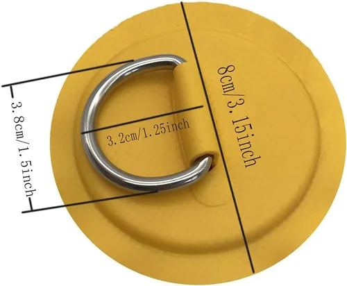 Miniatura 3 de 6 piezas de acero inoxidable D anillos parche para PVC inflable barco canoa balsa bote bote kayak tabla de surf tabla de remo Amarillo