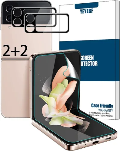 Protector de pantalla para Galaxy Z Flip 4 5G + protectores de lente de cámara, [2+2 unidades] Protector de pantalla de cobertura completa para