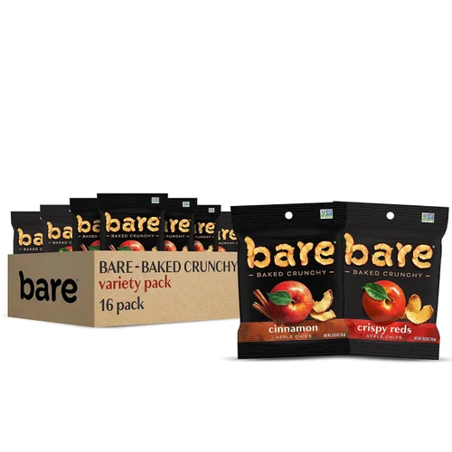 Paquete de bocadillos Bare de frutas de manzanas crujientes horneadas, sin gluten, sabores Fujis & Reds y canela, 0.53 onzas (16 unidades).