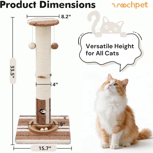 Miniatura 3 de Woochpet Poste rascador para gatos de 34 pulgadas de alto con pista de bola para gatos, resistente y más grueso, de gran diámetro, poste rascador