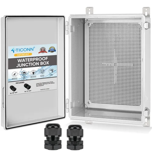 Miniatura 9 de TICONN - Caja de conexiones eléctricas impermeable IP67 con carcasa de plástico ABS con tapa con bisagras con placa de montaje, soportes de pared