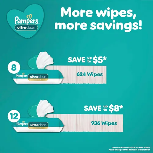 Miniatura 10 de Pampers Toallitas Ultraclean para bebés (anteriormente "libres y suaves"), 99% de agua, hipoalergénicas, sin perfume, 100% a base de plantas, sin