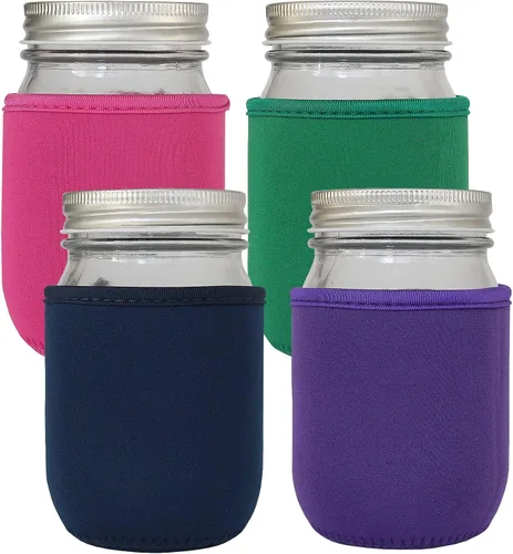 Funda para tarro Mason de 16 onzas, 4 fundas de neopreno aisladas para latas de 16 onzas y 24 onzas de boca ancha (coloridas)