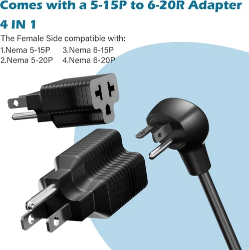 Miniatura 4 de HiFind Adaptador NEMA 6-20 para cargador móvil Tesla Gen 2 de 1 pie, conecta el cargador portátil Tesla a una toma de 6-20P, 240 V 20 A