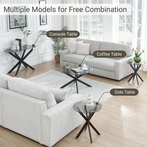Miniatura 6 de Moderna mesa consola ovalada de vidrio, mesa de sofá estrecha para entrada, entrada, sala de estar, vestíbulo, pasillo, oficina, 45 pulgadas de Negro