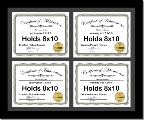 Miniatura 6 de Creative Picture Frames 79-16X20Bk-B - Marco de diploma horizontal negro de 7 x 9 pulgadas con 4 aperturas de paspartú negro Capacidad para 4