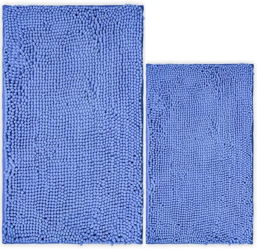 Miniatura 14 de Juego de 2 tapetes de baño de chenilla, superabsorbentes, con fuerte respaldo antideslizante de PVC, tapetes de baño para baño, peludos