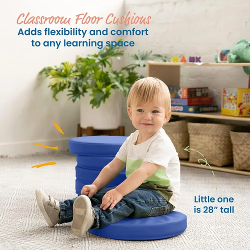 Miniatura 3 de ECR4Kids SoftZone - Cojines de suelo, redondos, asientos flexibles, color azul, 6 piezas