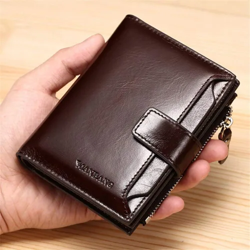 Miniatura 3 de JIUFENG - Cartera de piel auténtica para hombre con bloqueo RFID con cremallera y cremallera