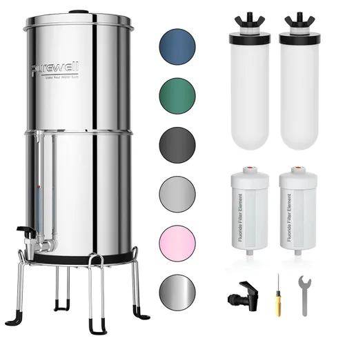 Miniatura 12 de Purewell Sistema de filtro de agua alimentado por gravedad de 3 etapas, sistema de encimera de acero inoxidable de 2.25 galones con 2 filtros
