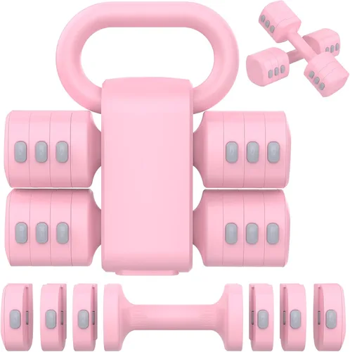 Miniatura 9 de Hezeyferg Juego de mancuernas ajustables 2 en 1, juego de mancuernas con 4 niveles de peso para mujeres y hombres, cada una de 1/1.5/2/2.5 kg