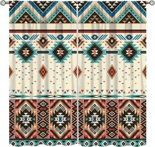 Miniatura 27 de YCness Cortinas aztecas, patrón étnico nativo nativo americano del suroeste, patrón étnico bohemio occidental geométrico para sala de estar