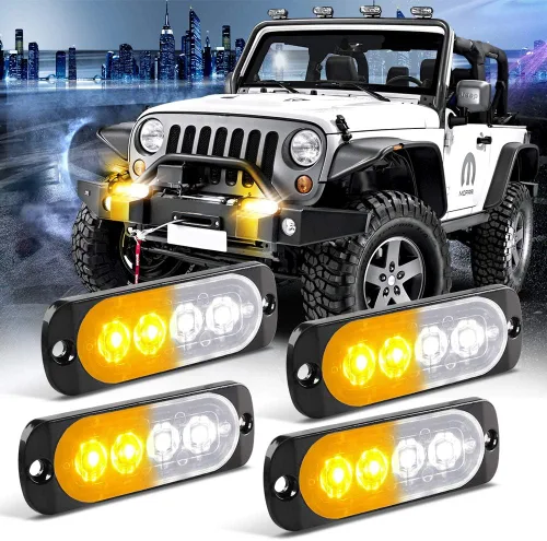 Miniatura 18 de Barra de luz estroboscópica de 4 piezas, 4 LED, ámbar, ultra delgada, con función de sincronización, para coche o camión, luz de emergencia
