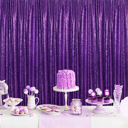 Miniatura 56 de Telón de fondo de lentejuelas moradas 2 paneles 2FTx8FT con purpurina telón de fondo cortinas para fiesta de Halloween fondo de fotos para bodas