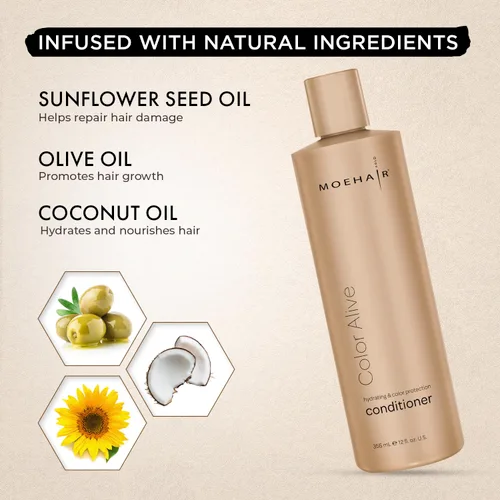 Miniatura 2 de MOEHAIR Acondicionador Color Alive (12 onzas líquidas), acondicionador hidratante y nutritivo para cabello teñido Reduce la sequedad del cuero