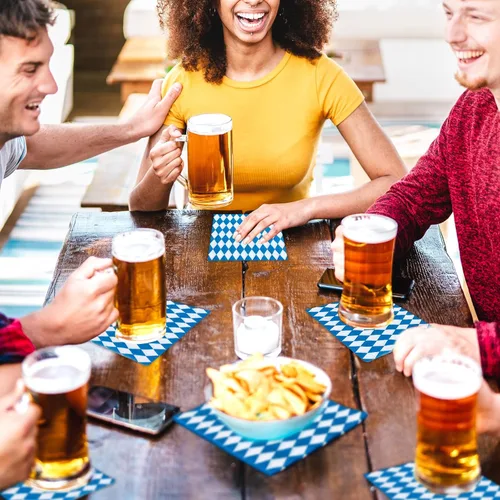 Miniatura 6 de Whaline Paquete de 80 servilletas de almuerzo Oktoberfest a cuadros azules y blancos, servilletas de papel desechables decorativas para postre
