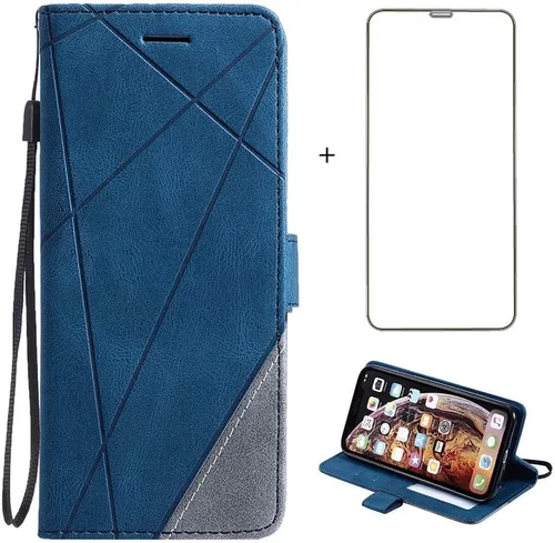 Funda compatible con iPhone XR y protector de pantalla de vidrio templado, funda de cuero con tapa para tarjeta de crédito, fundas para teléfono
