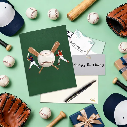Miniatura 5 de GREETING ART Tarjeta desplegable de béisbol musical, tarjetas de cumpleaños de béisbol, tarjeta del día del padre, tarjetas de felicitación