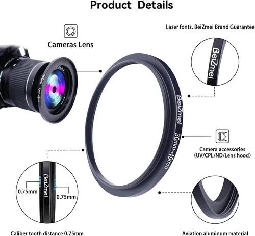 Miniatura 3 de Anillo de filtros de cámara de 1.181 in a 1.929 in, anillos de filtros compatibles con todas las marcas Ø30mm lente a Ø49mm UV ND CPL accesorio