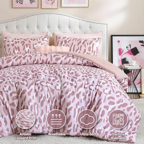Miniatura 2 de JANZAA Juego de edredón tamaño Individual, juego de cama beige con estampado de leopardo, ropa de cama elegante y con estilo con estampado de animal