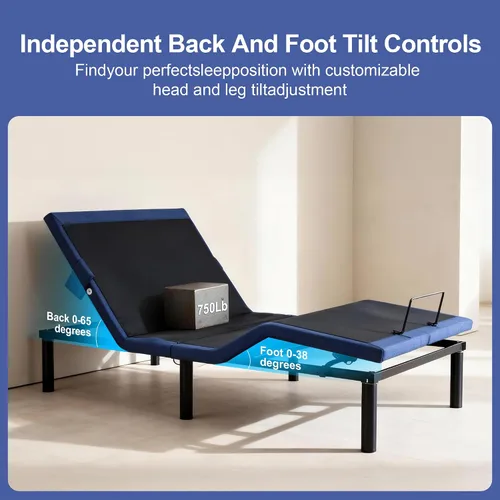 Miniatura 3 de Fromann Base de cama ajustable individual, base de cama ajustable con control remoto inalámbrico y puertos USB, gravedad cero, masaje, inclinación