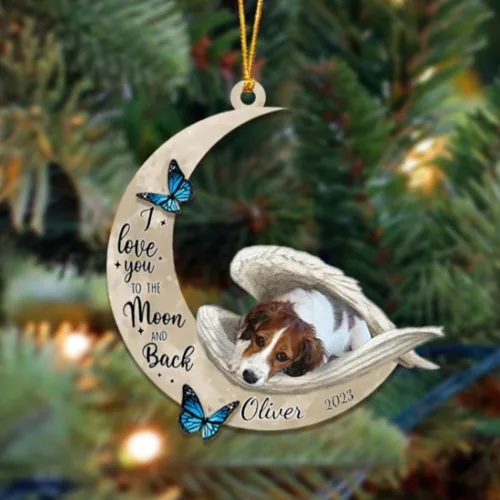 Miniatura 153 de Adorno colgante personalizado de ángel durmiendo en la luna, perro sabueso afgano, nombre personalizado, acrílico impreso en 2D plano – cumpleaños