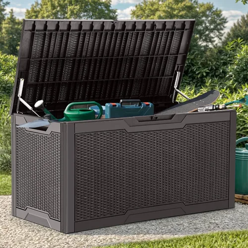 Miniatura 19 de YITAHOME Caja de cubierta de 32 galones, almacenamiento de resina con tapa con cerradura y asas laterales, contenedor pequeño
