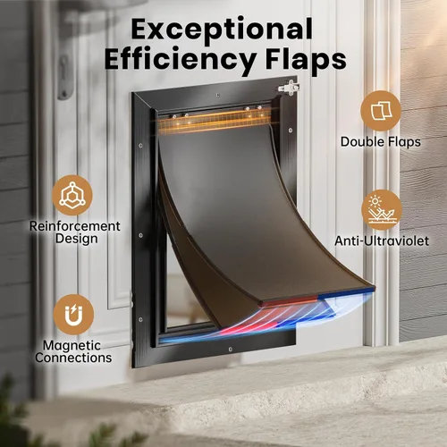 Miniatura 2 de Puerta XL para Perro de Aluminio para Puerta Exterior, Puerta Extra Grande para Perro, Puerta Resistente para Mascotas, Dobles Solapas Magnéticas