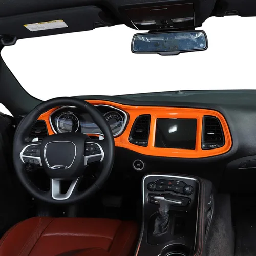 Miniatura 8 de JeCar Marco de tablero panel de mando compartimento central, accesorio decorativo interior compatible con Dodge Challenger 2015-2023, textura