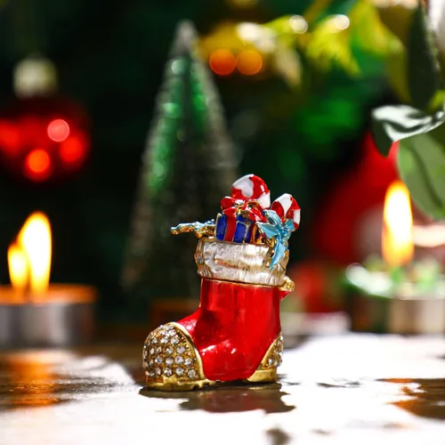 Miniatura 11 de YU FENG Cajas de adornos de Navidad con bisagras con diamantes de imitación con lazo y trompeta esmaltada decorativa