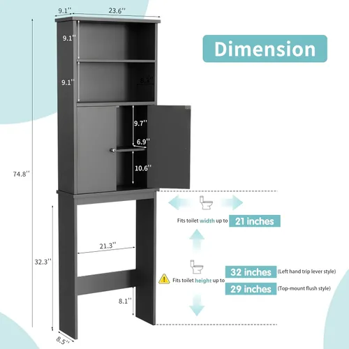 Miniatura 2 de Shintenchi Gabinete de almacenamiento sobre el inodoro, baño sobre el estante del inodoro, organizador de estante ajustable para baño con barra