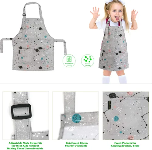Miniatura 3 de Delantales de Cocina para Niños BeeGreen con Correa Ajustable Delantales de Cocina con Bolsillo Delantero para Niños Pequeños Pintura Hornear Artista
