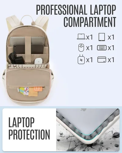 Miniatura 3 de LIGHT FLIGHT Mochila de viaje para laptop para mujer, mochila de 15.6 pulgadas con orificio de carga USB, resistente al agua, mochila negra de gran