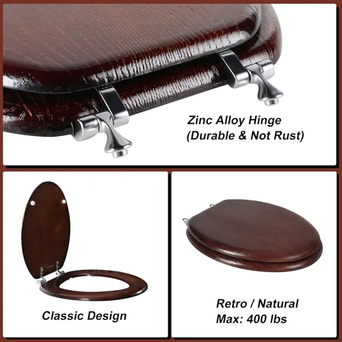 Miniatura 4 de Angel Shield - Asiento para inodoro de chapa de madera natural con bisagras de metal, fácil de limpiar, antiarañazos, estándar americano