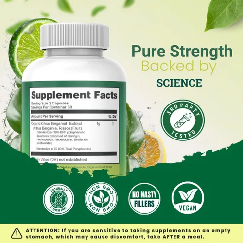 Miniatura 6 de Suplemento orgánico de bergamota cítrica – Solo USDA, cardiólogo formulado con más de 200 estudios científicos – 1000 mg – Extracto patentado