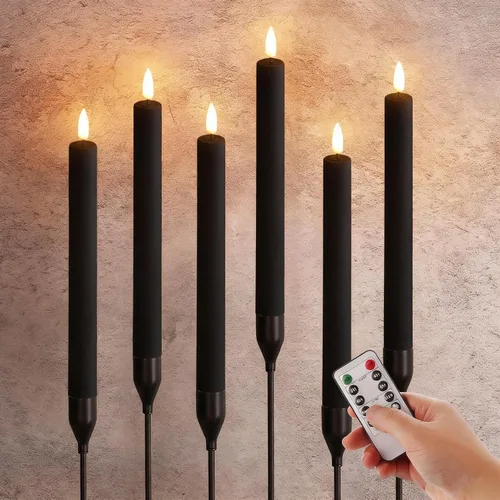 Velas sin llama negras con control remoto, velas de LED realistas parpadeantes, operadas a batería, juego de 6 unidades