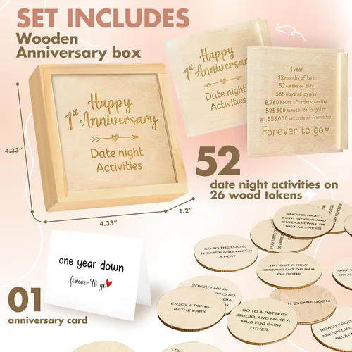Miniatura 2 de Regalos de un año de aniversario de madera STOFINITY para novio y novia - Regalos de madera de un año de aniversario para él o ella, primer regalo