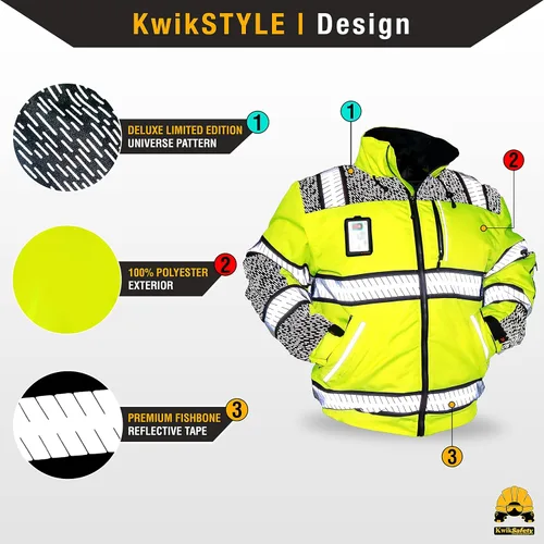 Miniatura 2 de KwikSafety Chaquetas reflectantes Bombarderos de trabajo de alta visibilidad aislados para hombre Amarillo, Naranja, Multicolor